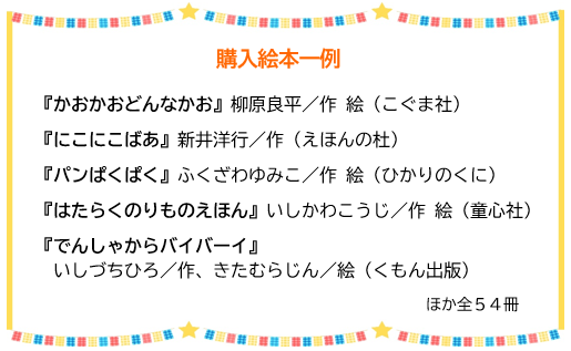 購入絵本は「かおかおどんなかお」ほか全５４冊